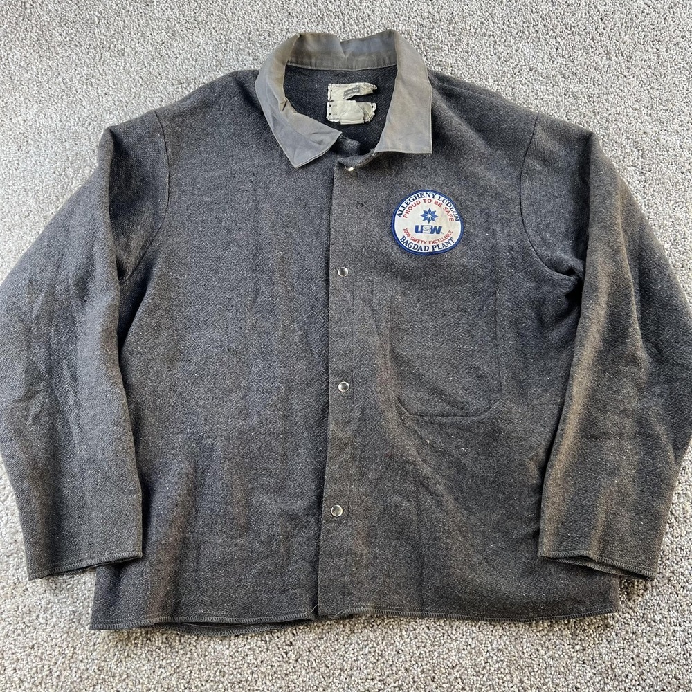 Vintage Steel Grip Shirt Jacket Men 2XL Gray Wool Snap Workwear USW Safety Patch